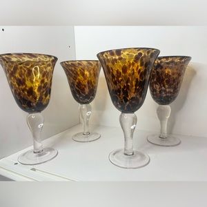 Set of 4 Stemmed Water/Wine Glasses in Tortoise Pattern with Copper Glitter